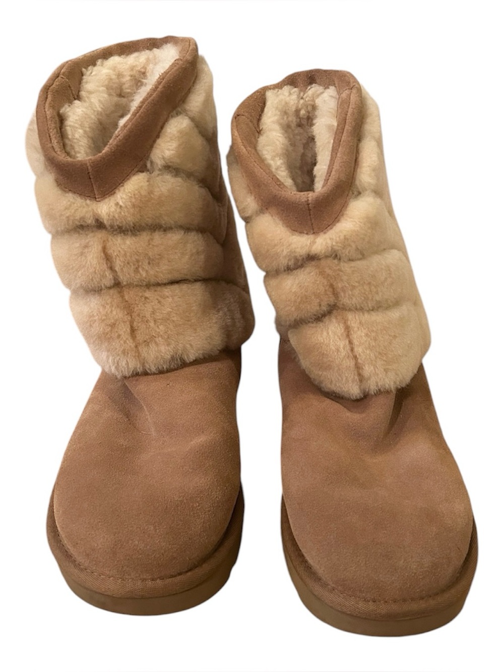 UGG Tania Boots Women’s Size 7 Suede Sheepskin Fur Chestnut Color Mid Calf Shoes